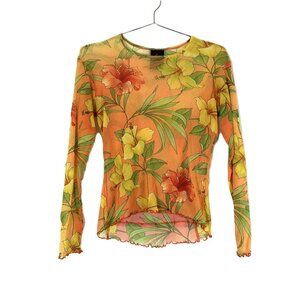 Sheila Moon Mesh Cycling Shirt Jersey Tropical Floral Print S Long Sleeve